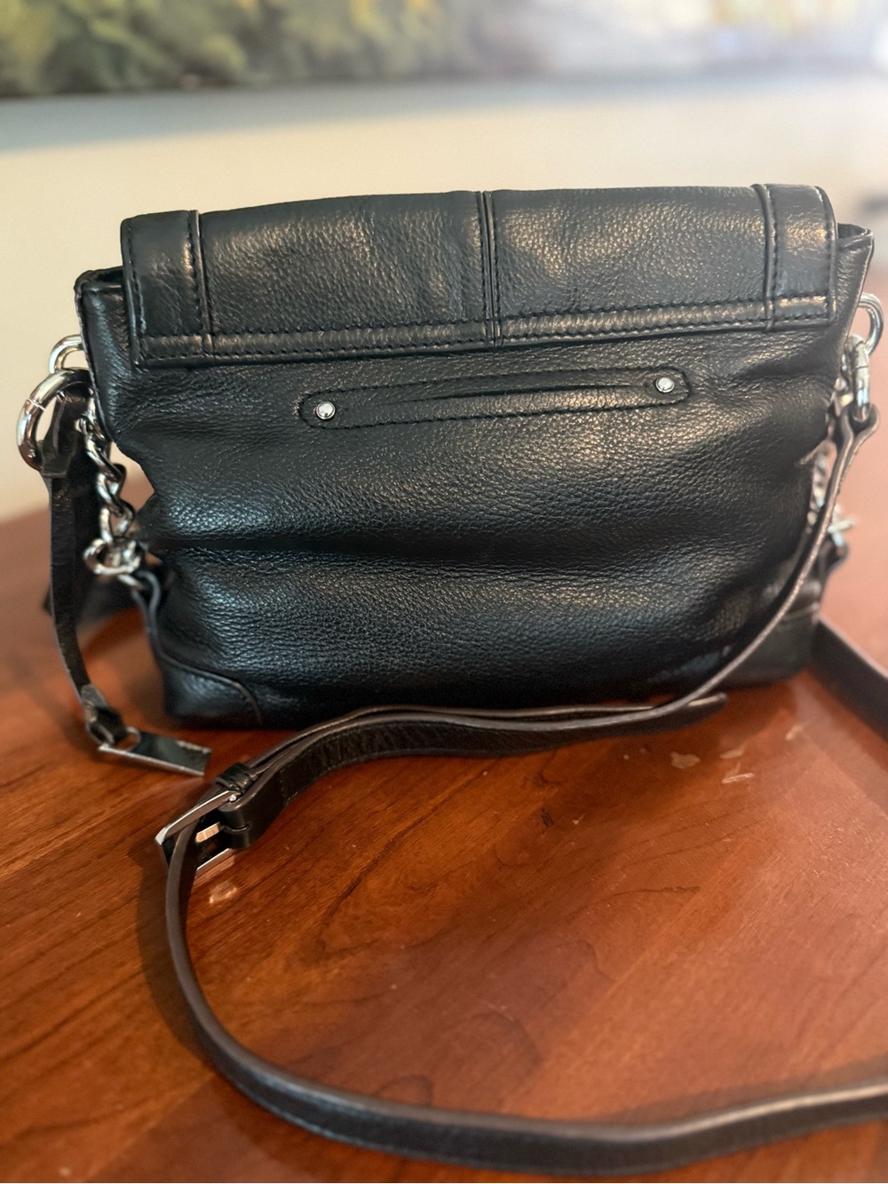 B. Makowsky Buttery Soft Black Leather Crossbody | Y2K | Minimalist | Adjustable - Picture 3 of 9